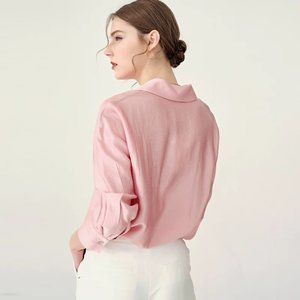 Touching the girl heart pink chiffon shirt